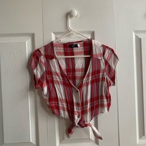 BDG Plaid Crop Top with front Tie